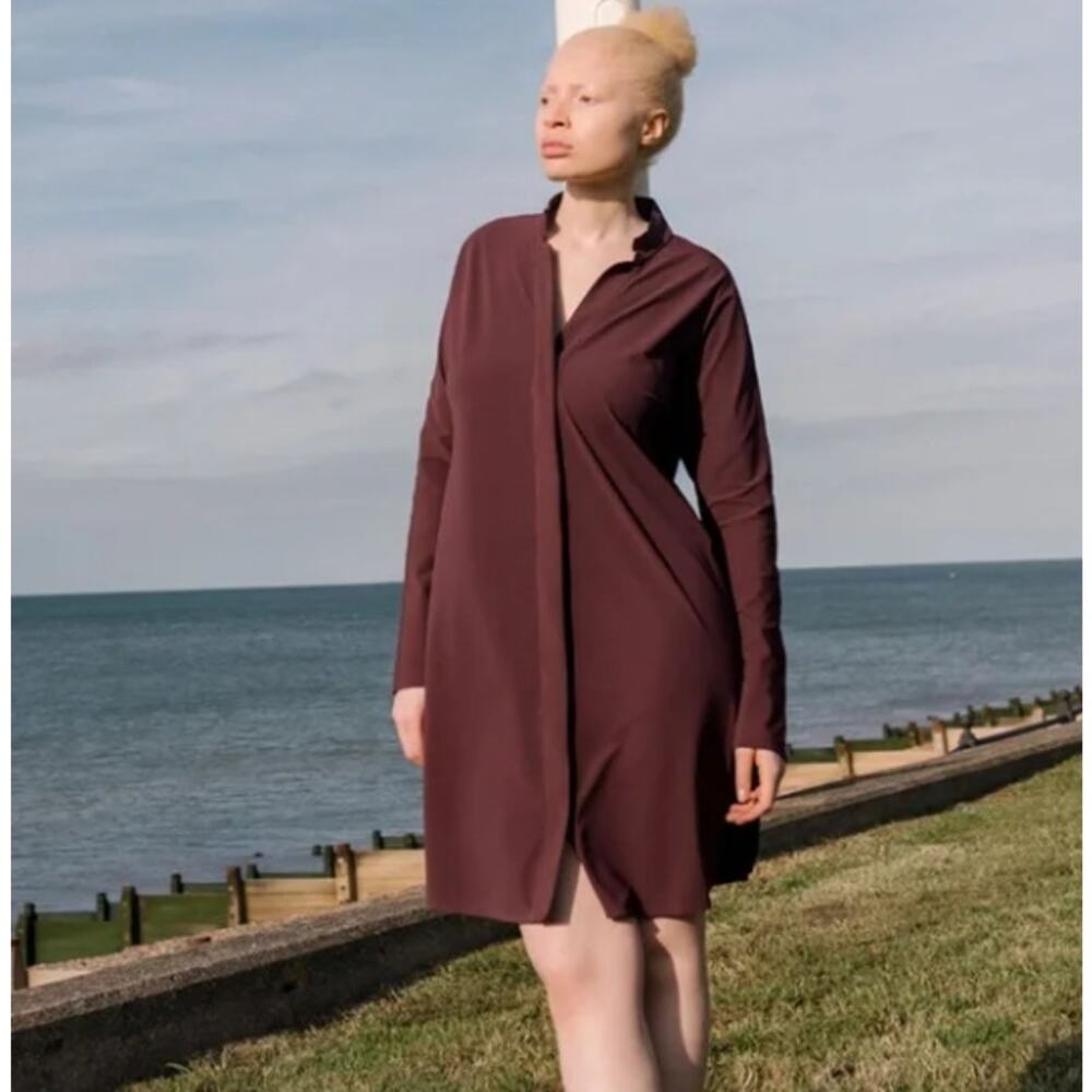 ADAY Jetset Dress Minimalist Travel Technical Silk Women Small Merlot Red